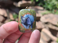 Polished Unakite Pendant with Hand Painted Rhino - Sold Per Item - From South Africa