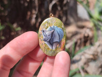 Polished Unakite Pendant with Hand Painted Rhino - Sold Per Item - From South Africa