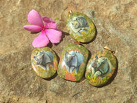 Polished Unakite Pendant with Hand Painted Rhino - Sold Per Item - From South Africa