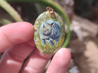 Polished Unakite Pendant with Hand Painted Rhino - Sold Per Item - From South Africa