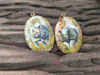 Polished Unakite Pendant with Hand Painted Rhino - Sold Per Item - From South Africa