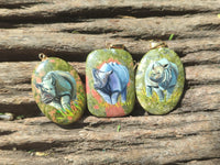 Polished Unakite Pendant with Hand Painted Rhino - Sold Per Item - From South Africa