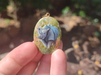 Polished Unakite Pendant with Hand Painted Rhino - Sold Per Item - From South Africa