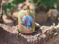 Polished Unakite Pendant with Hand Painted Rhino - Sold Per Item - From South Africa