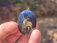 Polished Dumortierite Pendants with Hand Painted Kudu - sold per item - From Mozambique