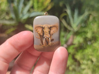 Polished Polychrome Jasper Pendant with Hand Painted Elephant - sold per item - From Madagascar