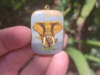 Polished Polychrome Jasper Pendant with Hand Painted Elephant - sold per item - From Madagascar