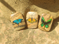 Polished Picture Stone Pendant with Hand Painted Butterfly - Sold Per Item - From Namibia