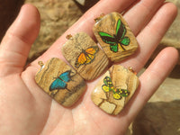 Polished Picture Stone Pendant with Hand Painted Butterfly - Sold Per Item - From Namibia