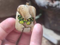 Polished Picture Stone Pendant with Hand Painted Butterfly - Sold Per Item - From Namibia