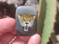 Polished Polychrome Jasper Pendant with Hand Painted Leopard - sold per item - From Madagascar