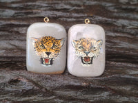 Polished Polychrome Jasper Pendant with Hand Painted Leopard - sold per item - From Madagascar