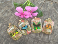 Polished Unakite Pendant with Hand Painted Butterfly - Sold Per Item - From South Africa