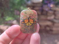 Polished Unakite Pendant with Hand Painted Butterfly - Sold Per Item - From South Africa