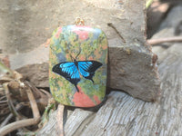 Polished Unakite Pendant with Hand Painted Butterfly - Sold Per Item - From South Africa