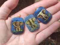 Polished Dumortierite Pendants with Hand Painted Elephant - sold per item - From Mozambique