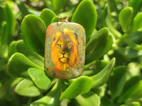 Polished Unakite Pendant with Hand Painted Lion - Sold Per Item - From South Africa