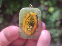 Polished Unakite Pendant with Hand Painted Lion - Sold Per Item - From South Africa