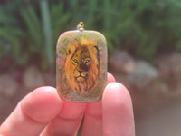 Polished Unakite Pendant with Hand Painted Lion - Sold Per Item - From South Africa