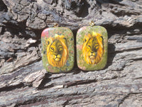 Polished Unakite Pendant with Hand Painted Lion - Sold Per Item - From South Africa