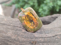 Polished Unakite Pendant with Hand Painted Lion - Sold Per Item - From South Africa