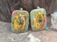 Polished Unakite Pendant with Hand Painted Lion - Sold Per Item - From South Africa