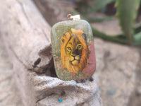 Polished Unakite Pendant with Hand Painted Lion - Sold Per Item - From South Africa