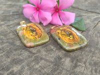 Polished Unakite Pendant with Hand Painted Lion - Sold Per Item - From South Africa