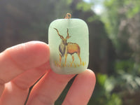 Polished Aventurine Pendant with Hand Painted Kudu - Sold Per Item - From Zimbabwe