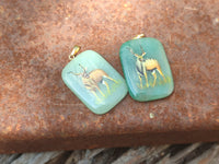 Polished Aventurine Pendant with Hand Painted Kudu - Sold Per Item - From Zimbabwe