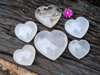 Polished Girasol Pearl Quartz Gemstone Hearts x 6 From Madagascar