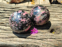 Polished Rhodonite Spheres x 2 From Ambindavato, Madagascar