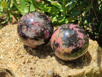 Polished Rhodonite Spheres x 2 From Ambindavato, Madagascar