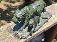 Hand Made Green Verdite Leopard Carving x 1 From Zimbabwe