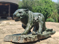 Hand Made Green Verdite Leopard Carving x 1 From Zimbabwe