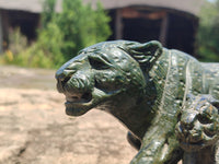 Hand Made Green Verdite Leopard Carving x 1 From Zimbabwe