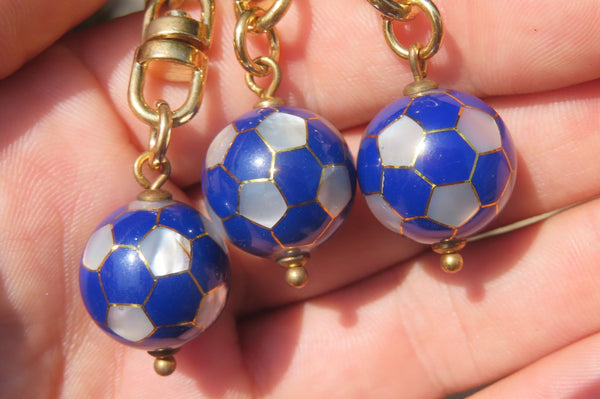 Hand Made Lapis Lazuli and Mother of Pearl Keyrings - Sold Per Item - From Afghanistan