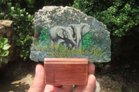 Hand Made Elephant Decoupage on Moss Agate Stone Slabs - Sold Per Item - From Mpumalanga, South Africa