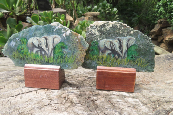 Hand Made Elephant Decoupage on Moss Agate Stone Slabs - Sold Per Item - From Mpumalanga, South Africa