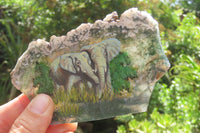 Hand Made Elephant Decoupage on Moss Agate Stone Slabs - Sold Per Item - From Mpumalanga, South Africa