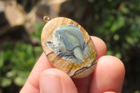 Polished Picture Stone Pendant with Hand Painted Rhinos - Sold Per Item - From Namibia