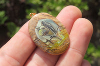 Polished Picture Stone Pendant with Hand Painted Rhinos - Sold Per Item - From Namibia