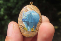 Polished Picture Stone Pendant with Hand Painted Rhinos - Sold Per Item - From Namibia