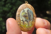 Polished Picture Stone Pendant with Hand Painted Rhinos - Sold Per Item - From Namibia