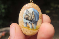 Polished Picture Stone Pendant with Hand Painted Rhinos - Sold Per Item - From Namibia