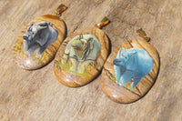 Polished Picture Stone Pendant with Hand Painted Rhinos - Sold Per Item - From Namibia