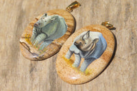 Polished Picture Stone Pendant with Hand Painted Rhinos - Sold Per Item - From Namibia