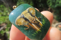 Polished Aventurine Pendant with Hand Painted Elephants - Sold Per Item - From Zimbabwe