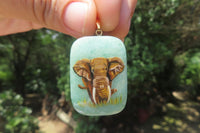 Polished Aventurine Pendant with Hand Painted Elephants - Sold Per Item - From Zimbabwe