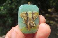 Polished Aventurine Pendant with Hand Painted Elephants - Sold Per Item - From Zimbabwe